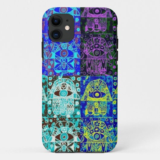 黒く及び青のHamsa Case-Mate iPhoneケース (裏面)