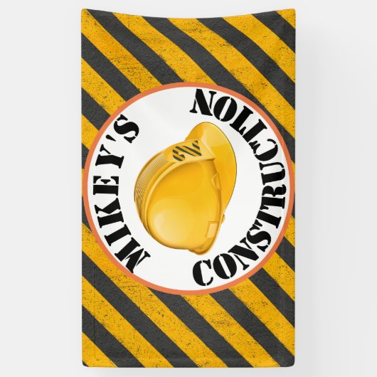 黒く及び黄色の建築のヘルメットの第2誕生日 横断幕 (縦)