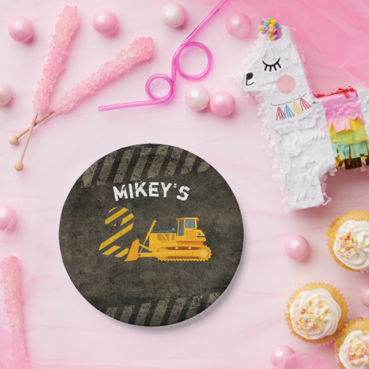 黒く及び黄色の建築車の第2誕生日 ペーパープレート (パーティー)