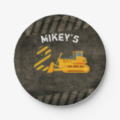 黒く及び黄色の建築車の第2誕生日 ペーパープレート (正面)