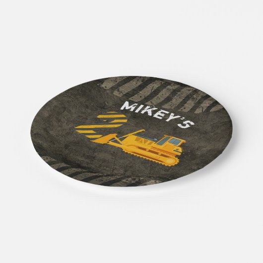 黒く及び黄色の建築車の第2誕生日 ペーパープレート (アングル)