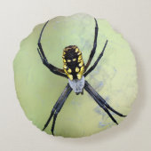 黒く及び黄色のArgiopeの庭くもの円形の枕 ラウンドクッション (裏面)