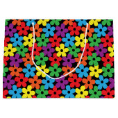 黒く大きいギフトバッグのカラフルな花 ラージペーパーバッグ (正面)