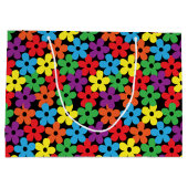 黒く大きいギフトバッグのカラフルな花 ラージペーパーバッグ (裏面)