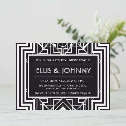 黒く幾何学的なリハーサルの夕食の招待状 招待状 (スタンド正面)