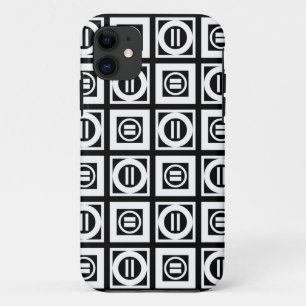 黒く幾何学的な等号パターンの白 iPhone 11 ケース