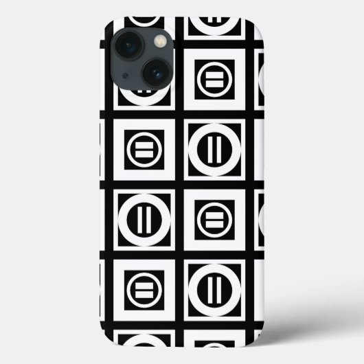 黒く幾何学的な等号パターンの白 Case-Mate iPhoneケース (裏面)