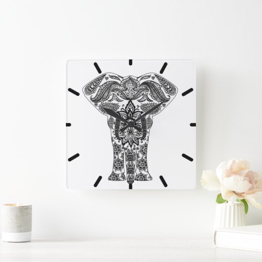 黒く抽象的な象の柱時計 スクエア壁時計 (ホーム)