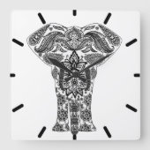 黒く抽象的な象の柱時計 スクエア壁時計 (正面)