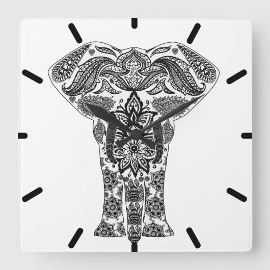 黒く抽象的な象の柱時計 スクエア壁時計 (正面)