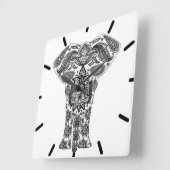 黒く抽象的な象の柱時計 スクエア壁時計 (傾斜)