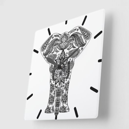 黒く抽象的な象の柱時計 スクエア壁時計 (傾斜)