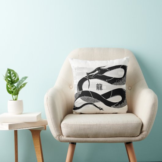 黒く日本のなドラゴンの白の背景 クッション (椅子)