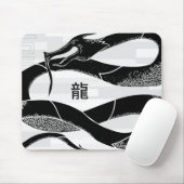 黒く日本のなドラゴンの白の背景 マウスパッド (マウス)