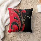 黒く派手なデザインパターンとの赤 クッション (ブランケット)