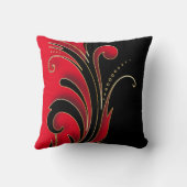 黒く派手なデザインパターンとの赤 クッション (裏面)