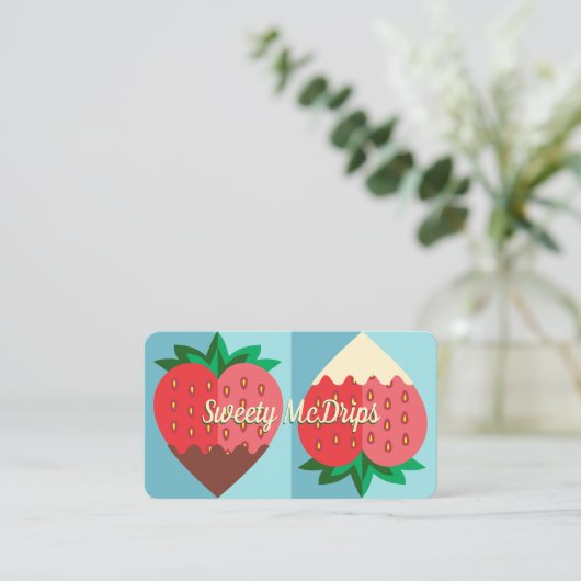 黒く白いチョコレートで覆われたイチゴの果物 名刺 (スタンド正面)