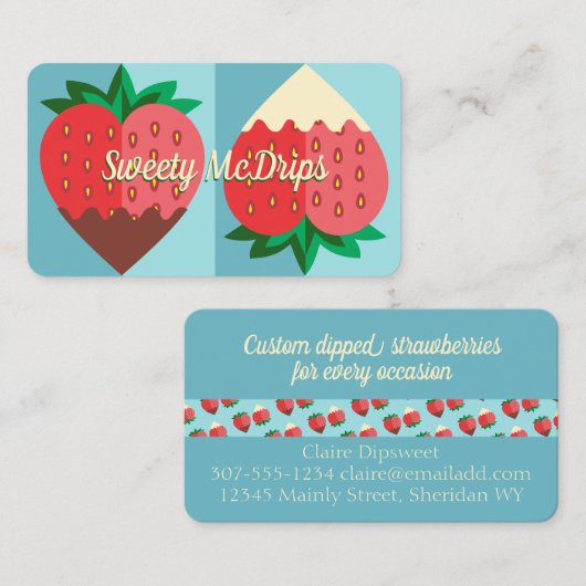 黒く白いチョコレートで覆われたイチゴの果物 名刺 (正面/裏面)