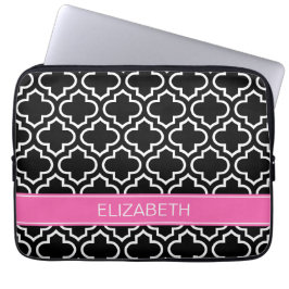 黒く白いモトッコ人#6のショッキングピンクの名前のモノグラム ラップトップスリーブ