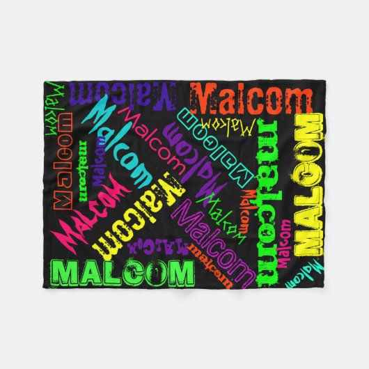 黒く総括的でカラフルで明るいネオン一流のコラージュ フリースブランケット (正面(横))