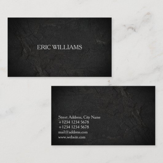 黒く荒い石造りの表面の一見 名刺 (正面/裏面)