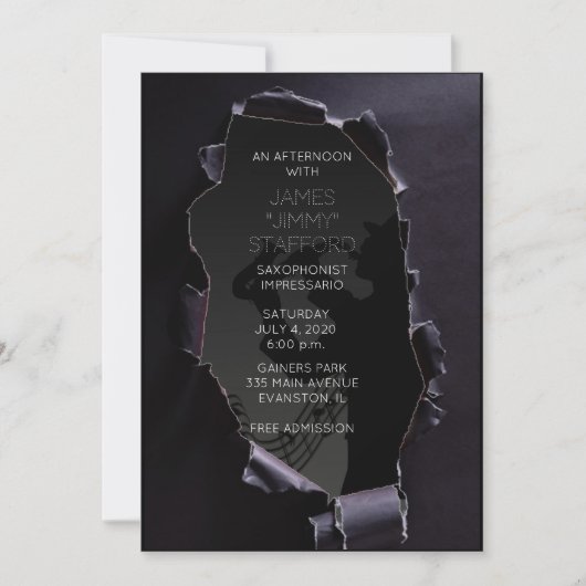 黒く裂けた紙サクソフォニストのコンサートへの招待 招待状 (正面)