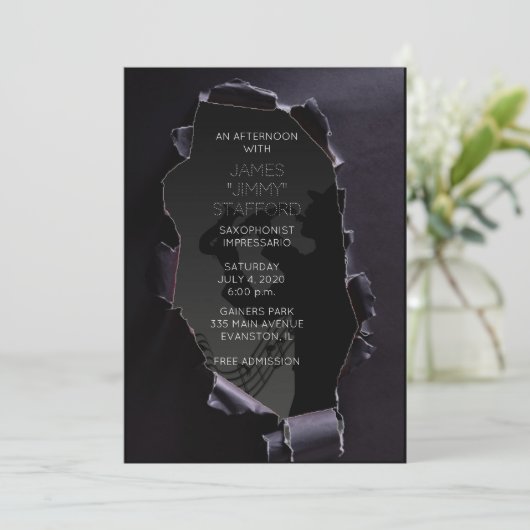 黒く裂けた紙サクソフォニストのコンサートへの招待 招待状 (スタンド正面)