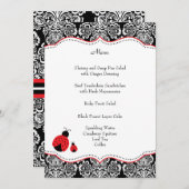 黒く赤いてんとう虫のダマスク織のベビーシャワーメニュー メニュー (正面/裏面)