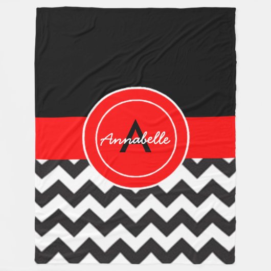 黒く赤いシェブロン フリースブランケット (正面)