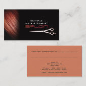 黒く赤いヘアーサロンのアポイントメントの名刺 予約カード (正面/裏面)