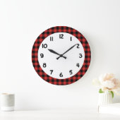 黒く赤い樵のバッファローの格子縞 ラージ壁時計 (ホーム)