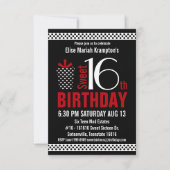 黒く赤い水玉模様の菓子16の誕生日 招待状 (正面)