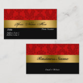 黒く赤い金ゴールドのダマスク織の名刺 名刺 (正面/裏面)