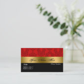 黒く赤い金ゴールドのダマスク織の名刺 名刺 (スタンド正面)