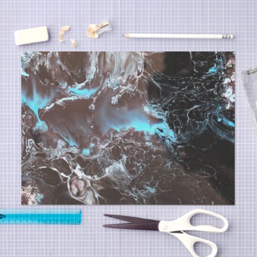 黒く青い白によって大理石模様をつけられるペンキパターン 薄葉紙 (クラフト)