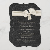 黒く、アイボリーの結婚式のリハーサルの夕食 招待状 (正面/裏面)