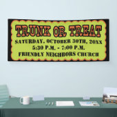 黒く、オレンジおよび緑のトランクか御馳走 横断幕 (トレードショー)