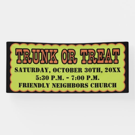 黒く、オレンジおよび緑のトランクか御馳走 横断幕 (横)