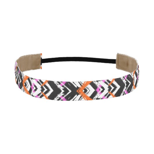 黒く、オレンジ、およびピンクの手描きの矢パターン アスレチックヘッドバンド (正面)