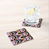 黒く、オレンジ、およびピンクの手描きの矢パターン スクエアペーパーコースター (インサイチュ)