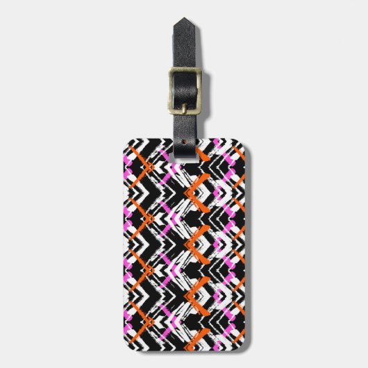 黒く、オレンジ、およびピンクの手描きの矢パターン ラゲッジタグ (正面縦)