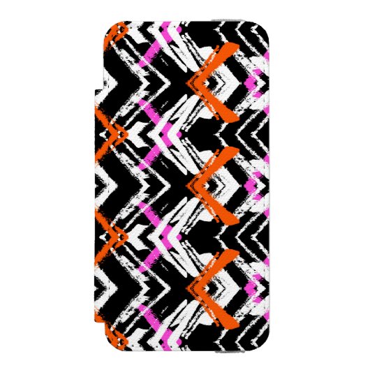 黒く、オレンジ、およびピンクの手描きの矢パターン INCIPIO iPhoneウォレットケース (フォリオ 正面)