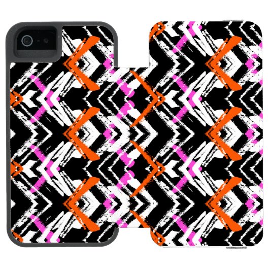 黒く、オレンジ、およびピンクの手描きの矢パターン INCIPIO iPhoneウォレットケース (フォリオ Open)