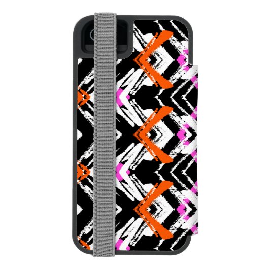 黒く、オレンジ、およびピンクの手描きの矢パターン INCIPIO iPhoneウォレットケース (フォリオ裏面)