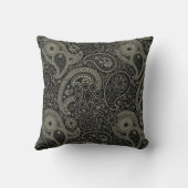 黒く、クリーム色のペイズリー クッション (裏面)