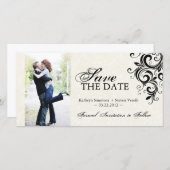 黒く、クリーム色の写真の保存日付の招待状 セーブザデート (正面/裏面)