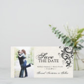 黒く、クリーム色の写真の保存日付の招待状 セーブザデート (スタンド正面)