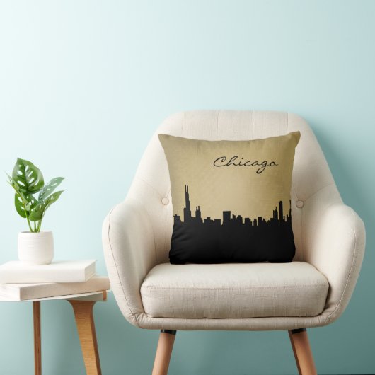 黒く、グランジなシカゴの陸標の枕 クッション (椅子)