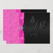 黒く、ショッキングピンクの宝石で飾られた結婚式招待状 招待状 (正面/裏面)