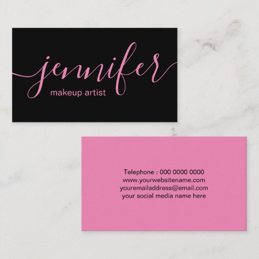 黒く、ピンクのメーキャップアーティストの名刺 名刺 (正面/裏面)